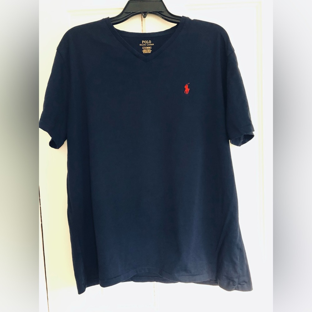 Polo by Ralph Lauren Navy V-Neck Tee with Red Pony Logo